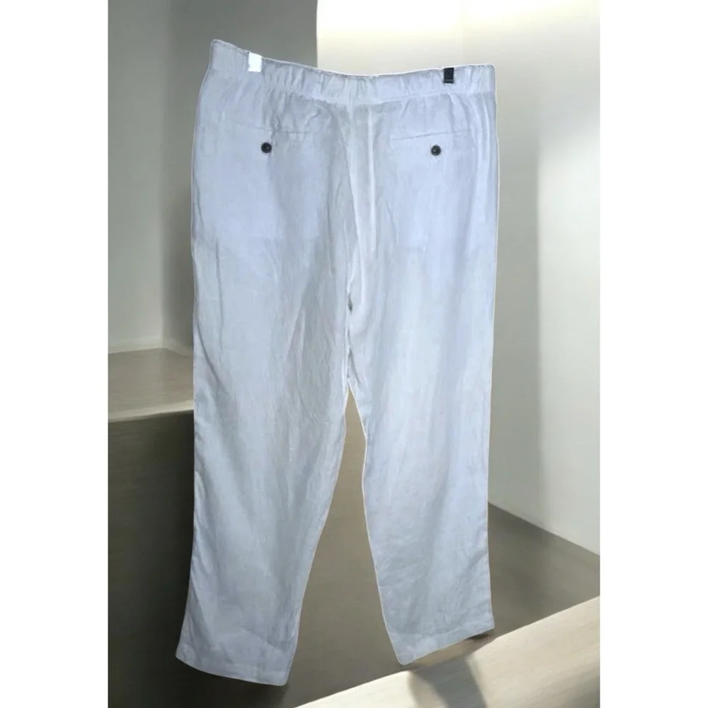Tasso Elba Island Men Pants‎ XL White Coastal Linen Button Drawstring 39x30 NEW